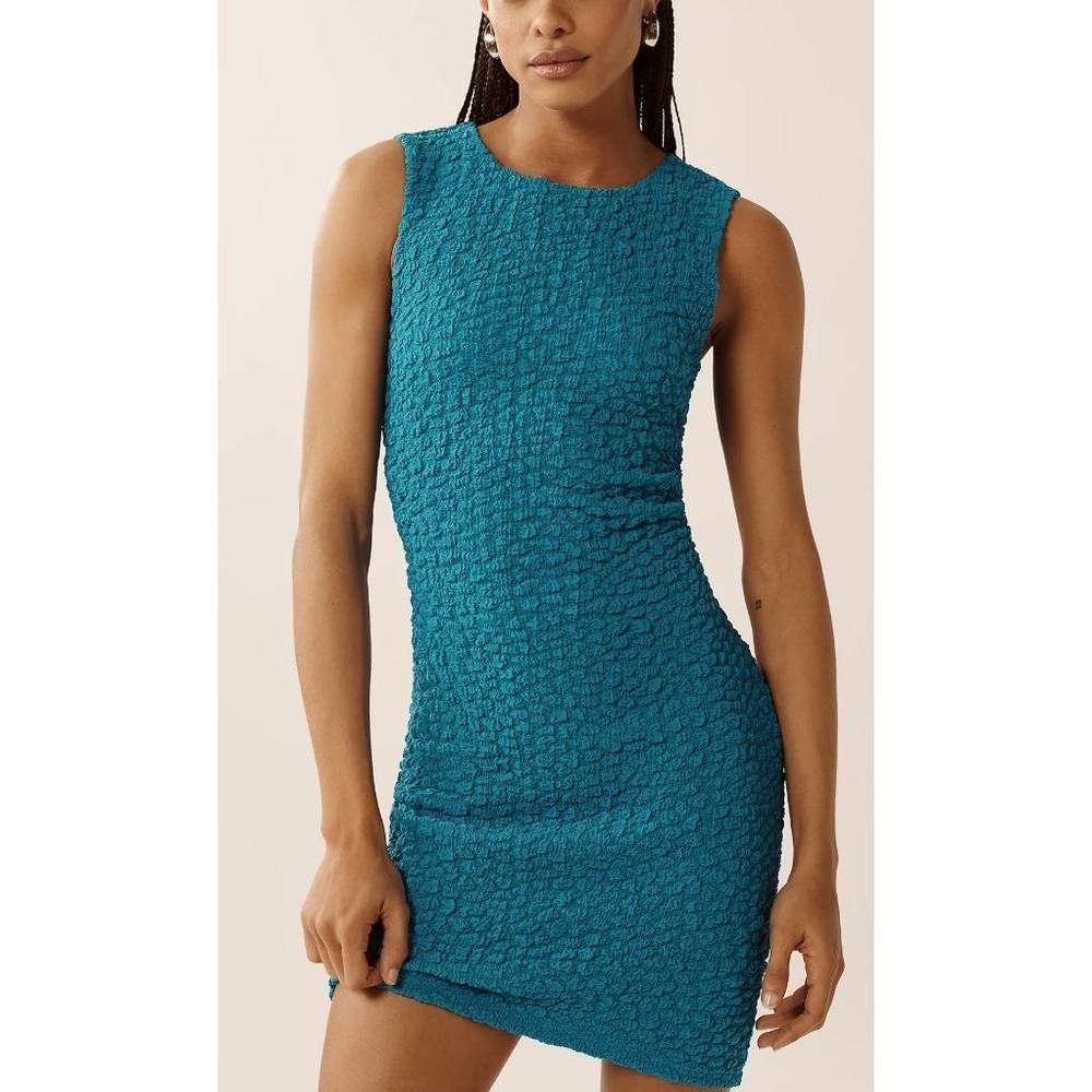 NWT By‎ Anthropologie Textured Mini Fitted Shift Dress, Topaz Blue, Sz S